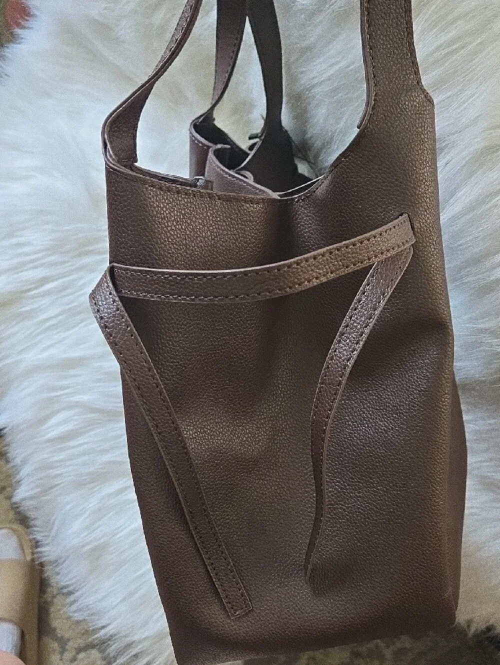 London Fog Dark Brown Pebbled Vegan Leather Tote